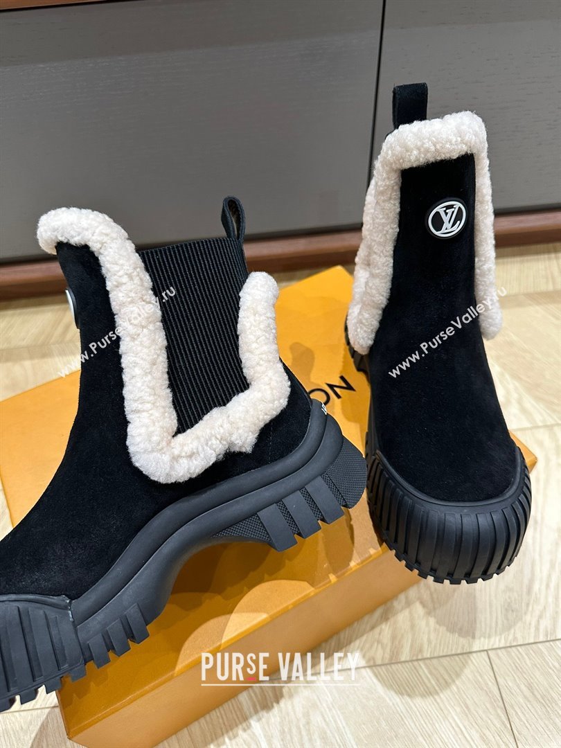 Louis Vuitton LV Ski Ruby Flat Ankle Boots Suede calf leather and shearling Black 2023 (kaola-23102703)