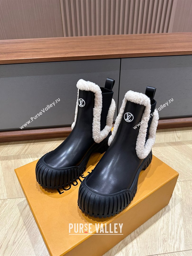 Louis Vuitton LV Ski Ruby Flat Ankle Boots calf leather and shearling Black 2023 (kaola-23102704)