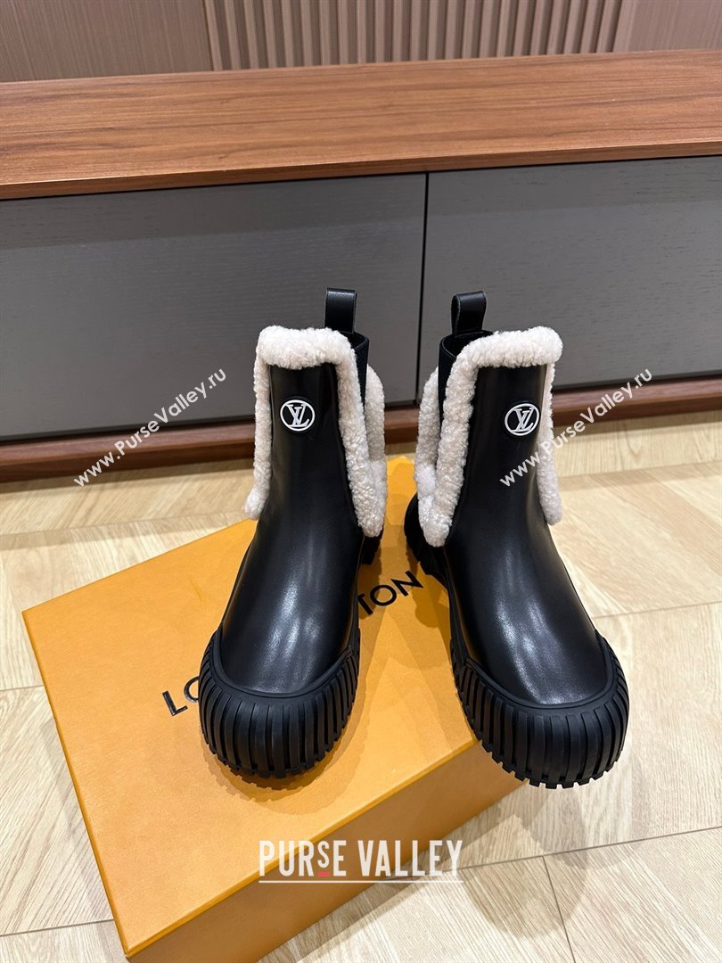 Louis Vuitton LV Ski Ruby Flat Ankle Boots calf leather and shearling Black 2023 (kaola-23102704)