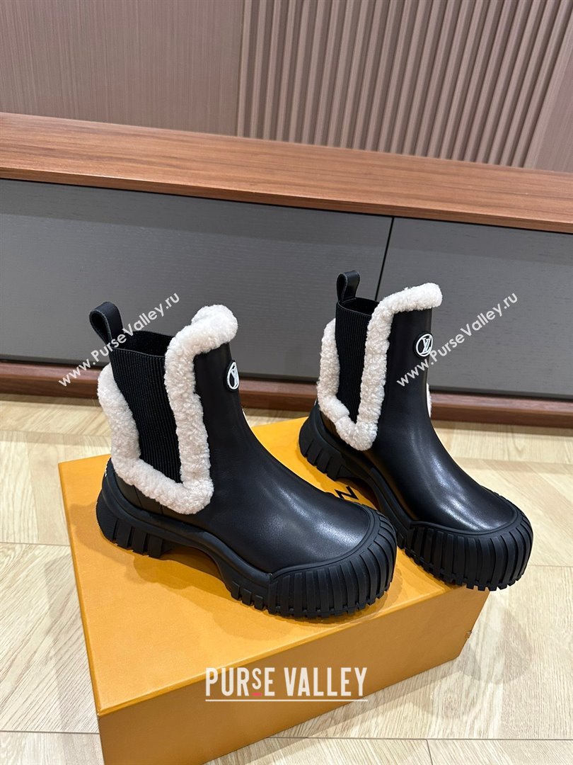 Louis Vuitton LV Ski Ruby Flat Ankle Boots calf leather and shearling Black 2023 (kaola-23102704)