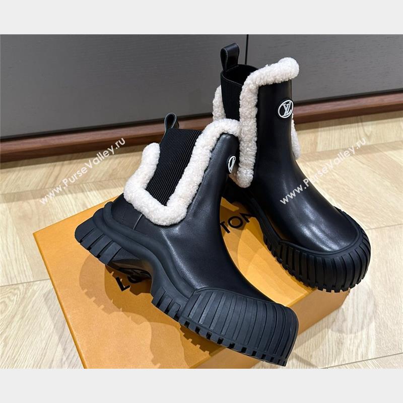 Louis Vuitton LV Ski Ruby Flat Ankle Boots calf leather and shearling Black 2023 (kaola-23102704)