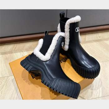 Louis Vuitton LV Ski Ruby Flat Ankle Boots calf leather and shearling Black 2023 (kaola-23102704)