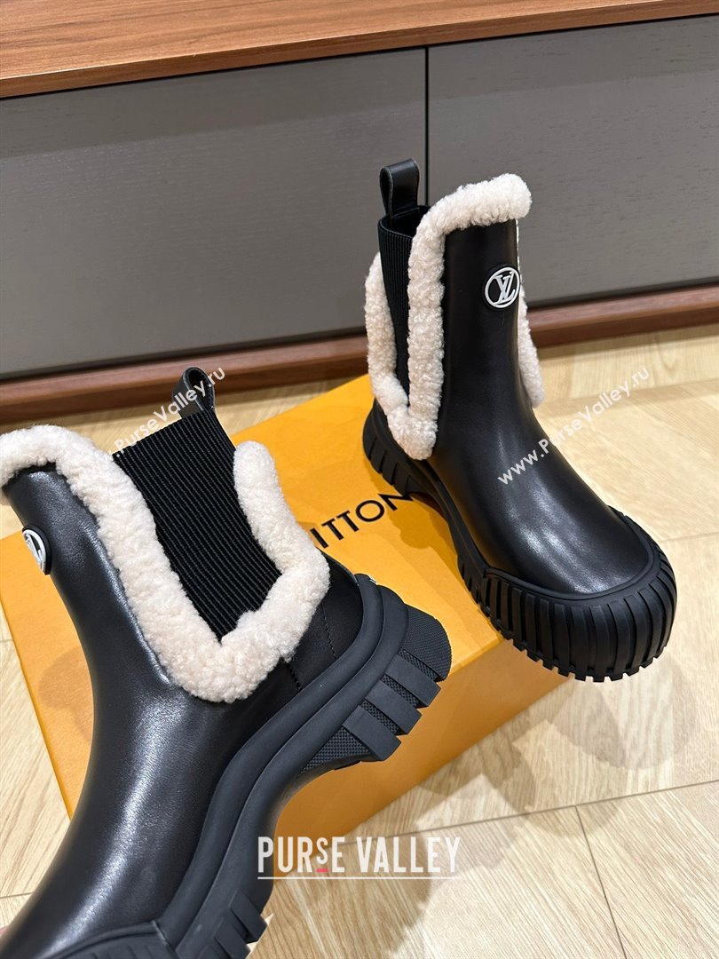 Louis Vuitton LV Ski Ruby Flat Ankle Boots calf leather and shearling Black 2023 (kaola-23102704)