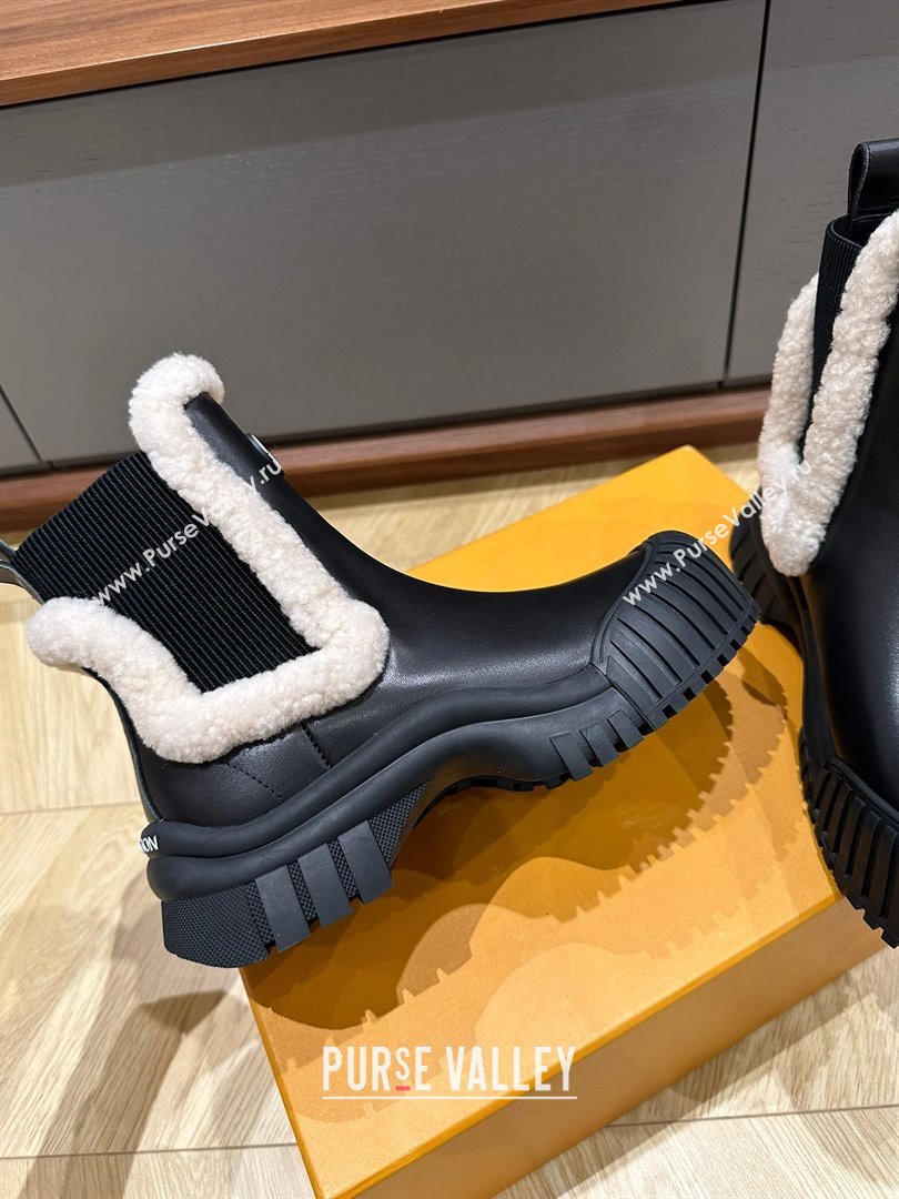 Louis Vuitton LV Ski Ruby Flat Ankle Boots calf leather and shearling Black 2023 (kaola-23102704)