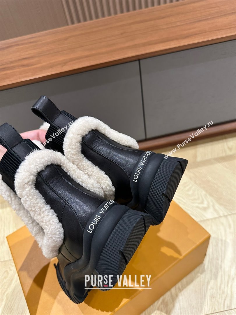 Louis Vuitton LV Ski Ruby Flat Ankle Boots calf leather and shearling Black 2023 (kaola-23102704)