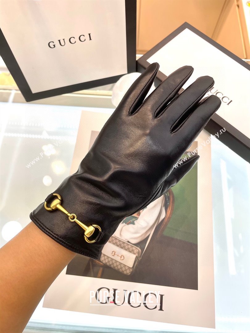 Gucci BLACK Leather gloves with Horsebit (SHISHANG-231211-05)
