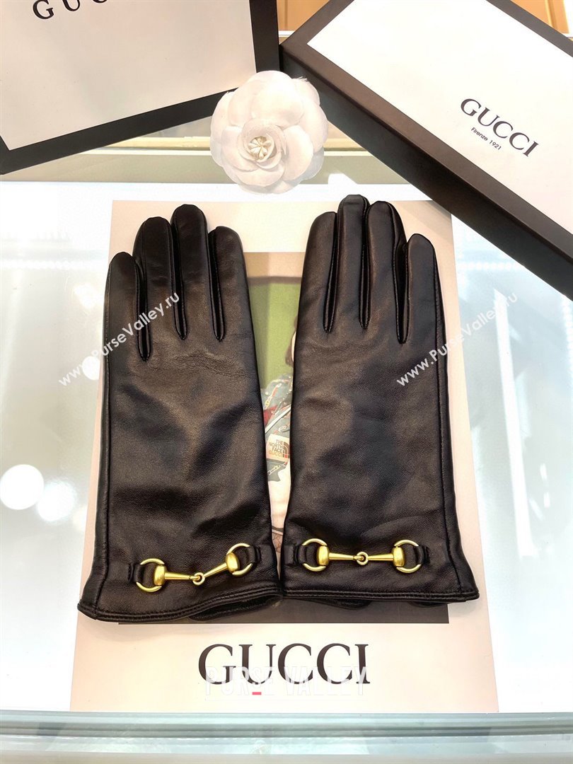 Gucci BLACK Leather gloves with Horsebit (SHISHANG-231211-05)