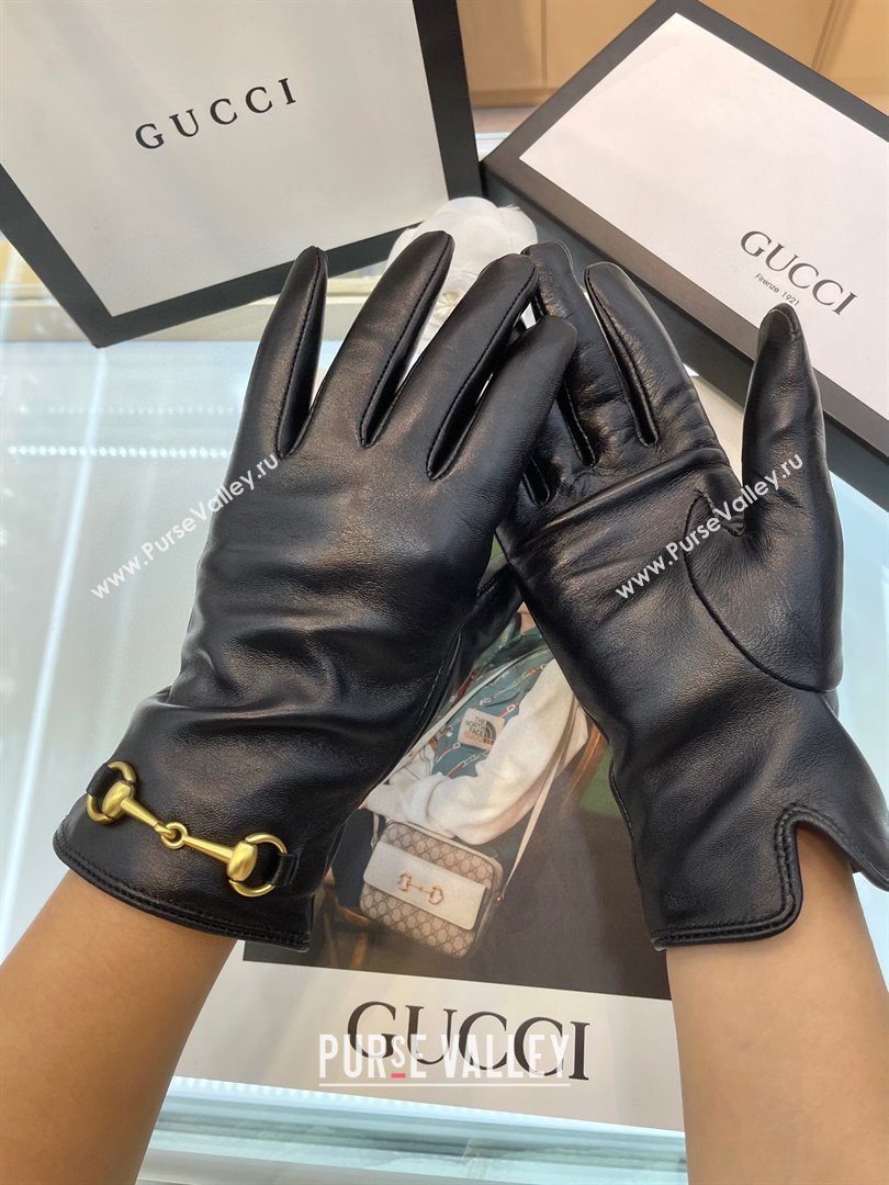 Gucci BLACK Leather gloves with Horsebit (SHISHANG-231211-05)