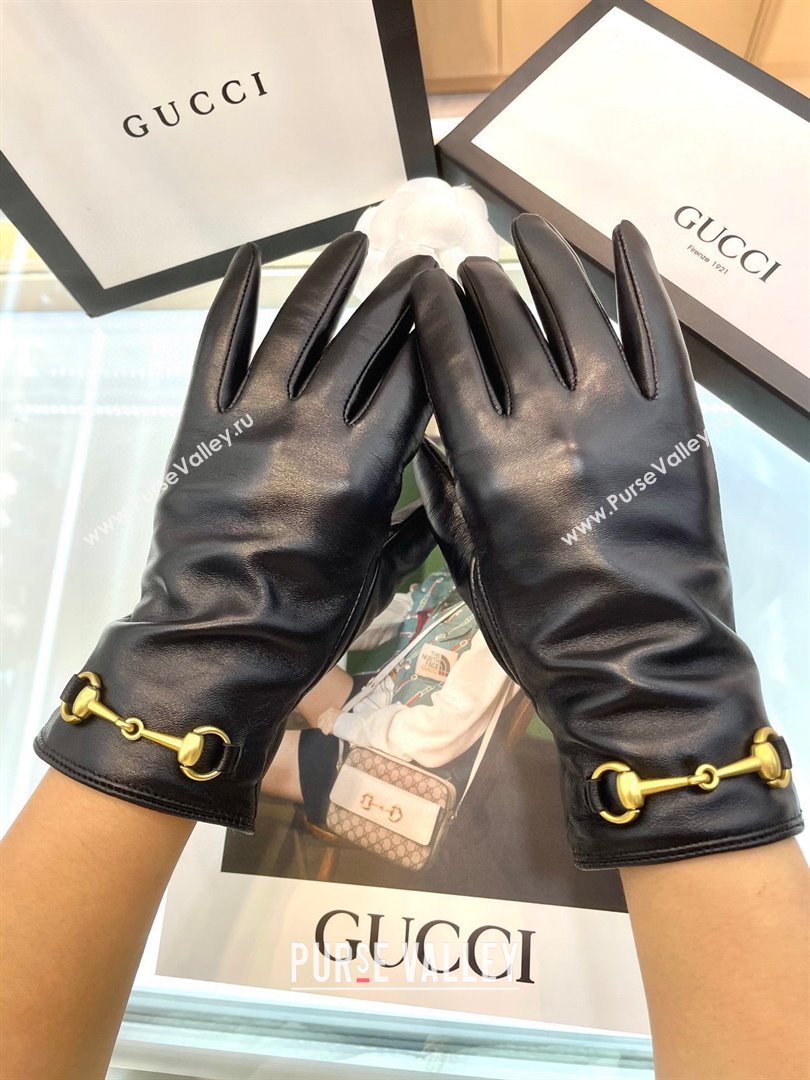 Gucci BLACK Leather gloves with Horsebit (SHISHANG-231211-05)