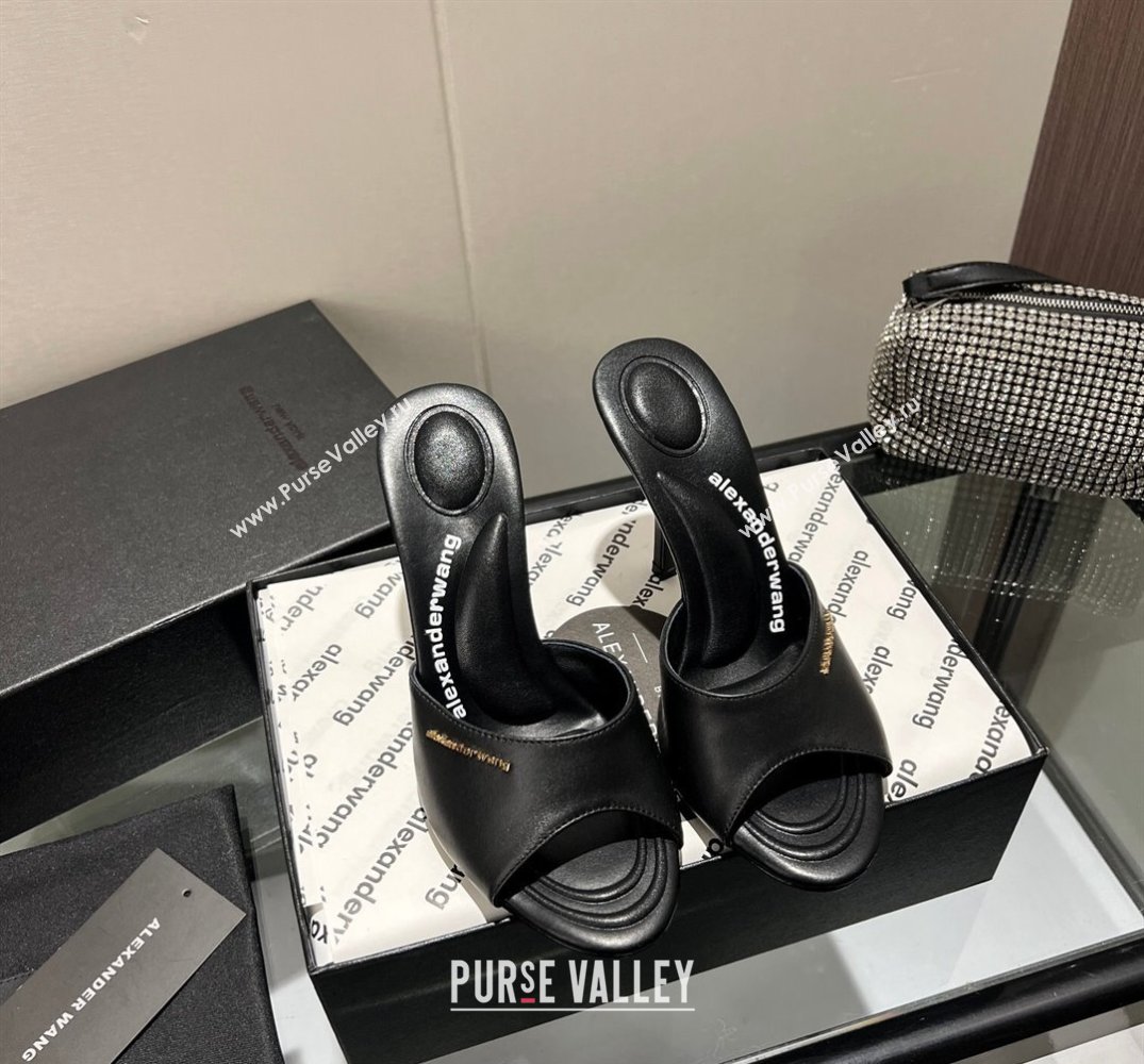 Alexander Wang Heel 10cm Lucienne Mules in Leather Black 2024 (modeng-24010554)