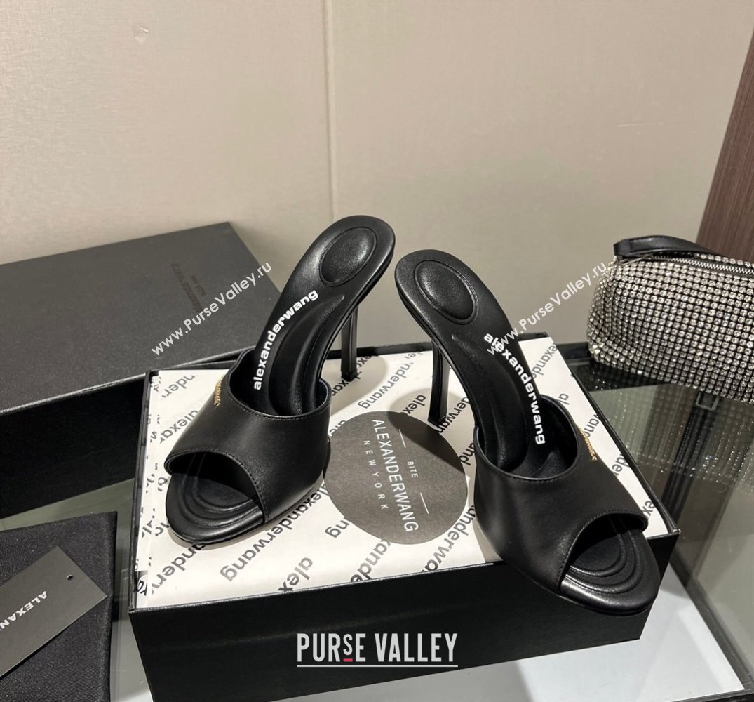 Alexander Wang Heel 10cm Lucienne Mules in Leather Black 2024 (modeng-24010554)