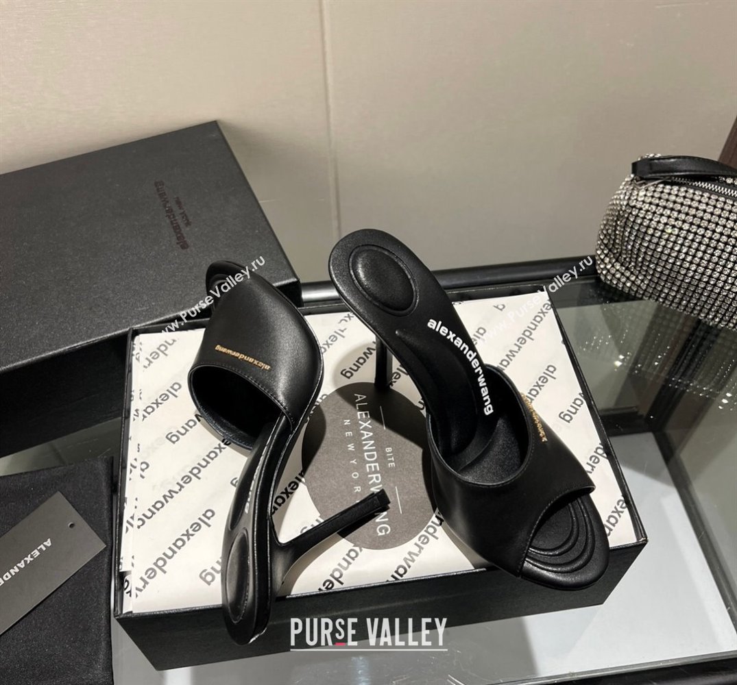 Alexander Wang Heel 10cm Lucienne Mules in Leather Black 2024 (modeng-24010554)