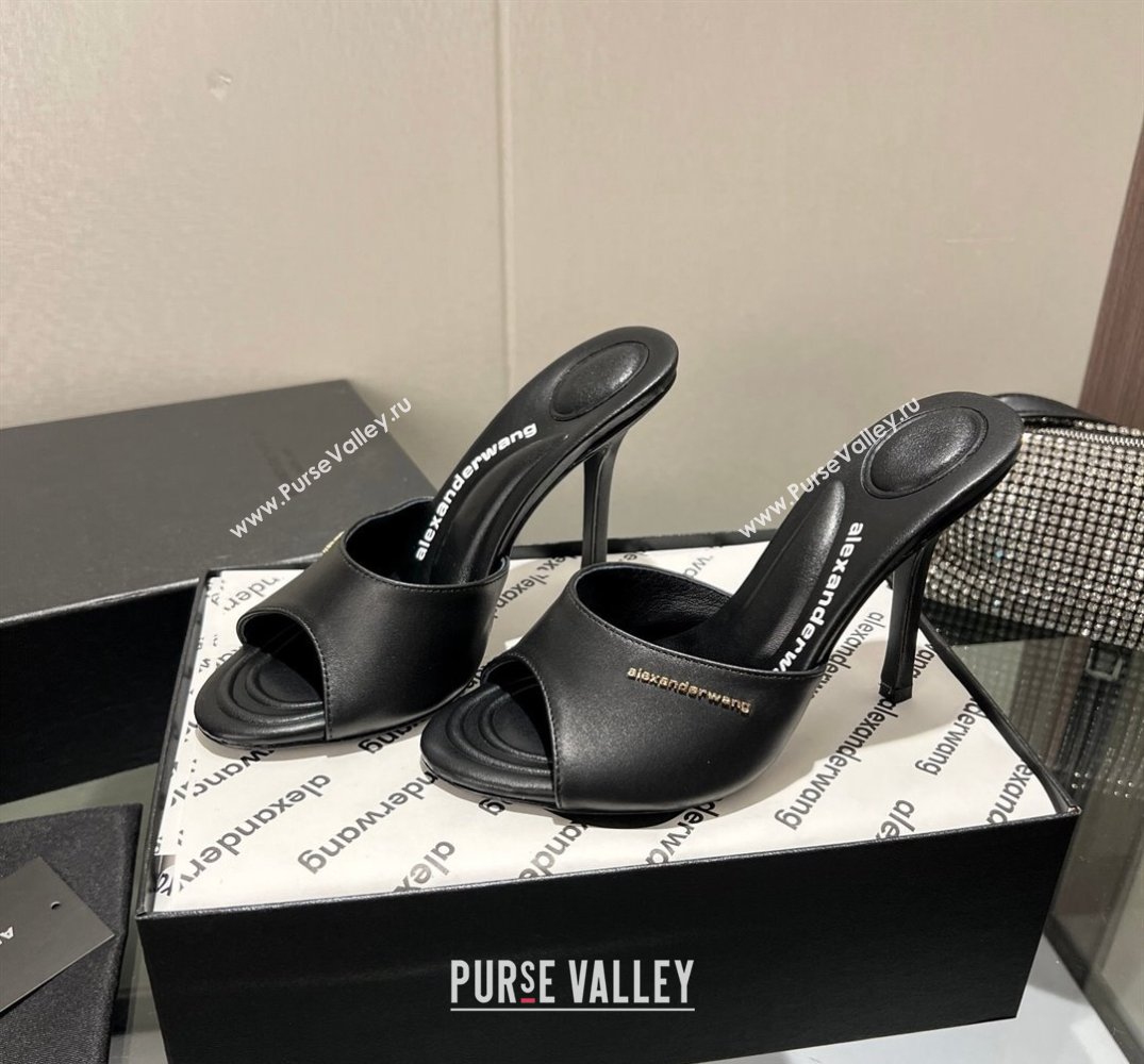 Alexander Wang Heel 10cm Lucienne Mules in Leather Black 2024 (modeng-24010554)