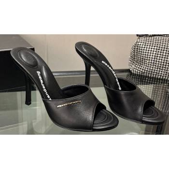 Alexander Wang Heel 10cm Lucienne Mules in Leather Black 2024 (modeng-24010554)