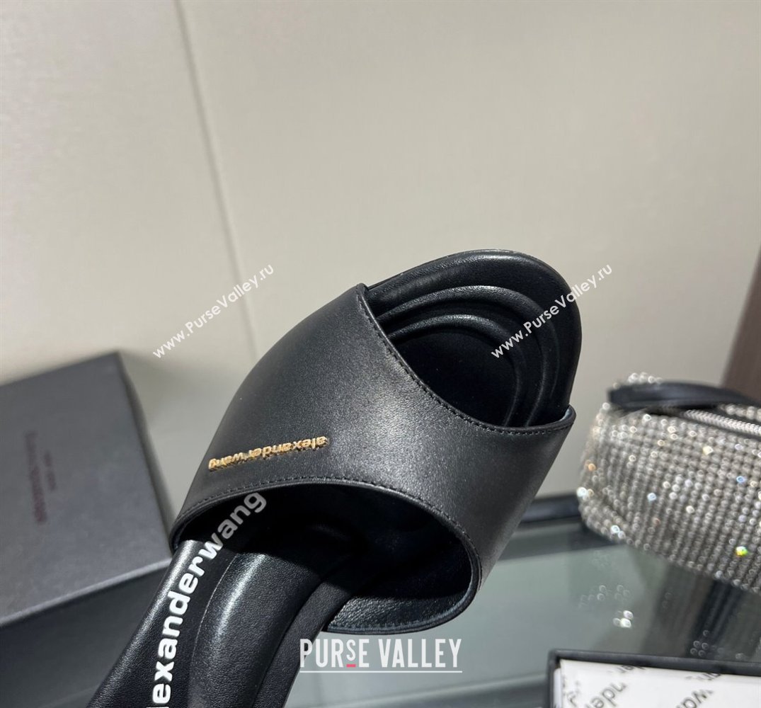 Alexander Wang Heel 10cm Lucienne Mules in Leather Black 2024 (modeng-24010554)