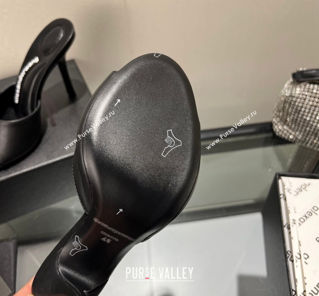 Alexander Wang Heel 10cm Lucienne Mules in Leather Black 2024 (modeng-24010554)