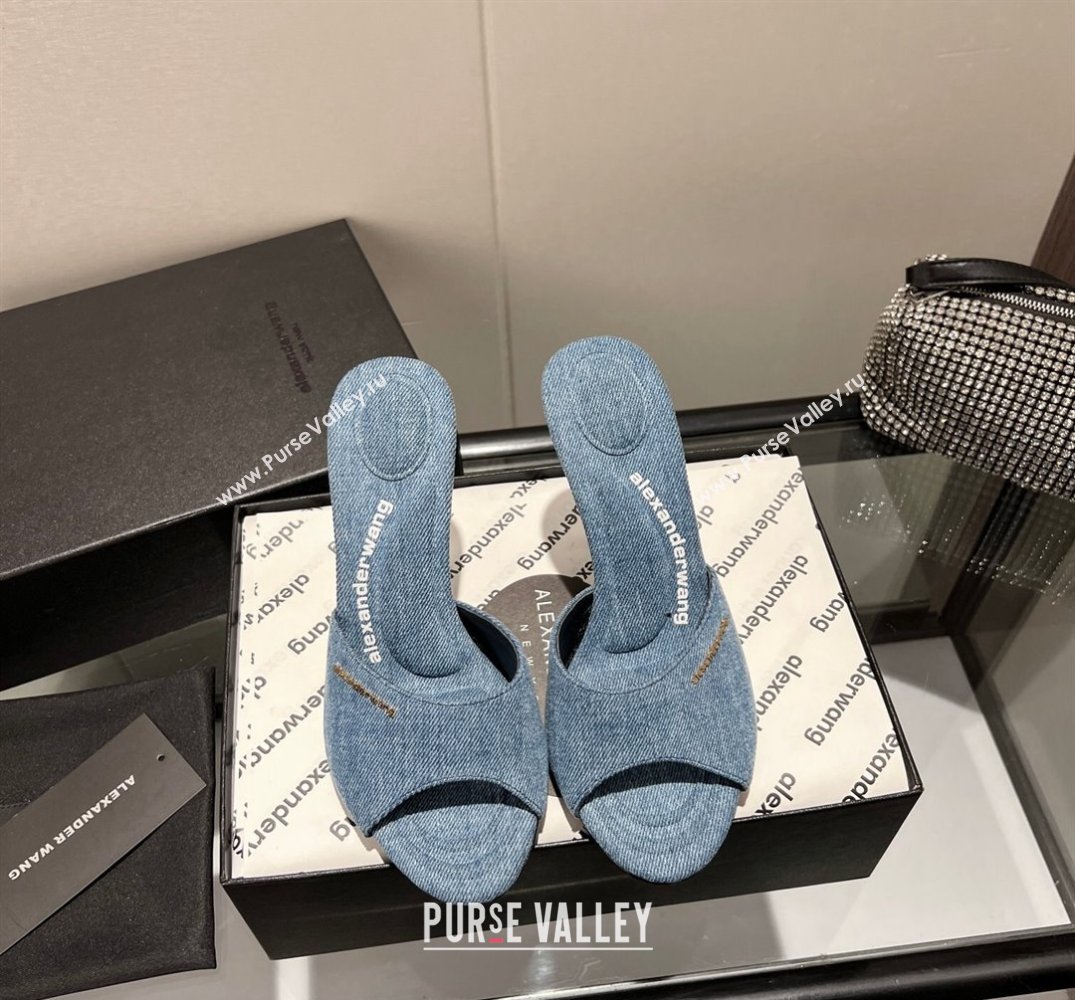 Alexander Wang Heel 10cm Lucienne Mules in Denim Blue 2024 (modeng-24010556)