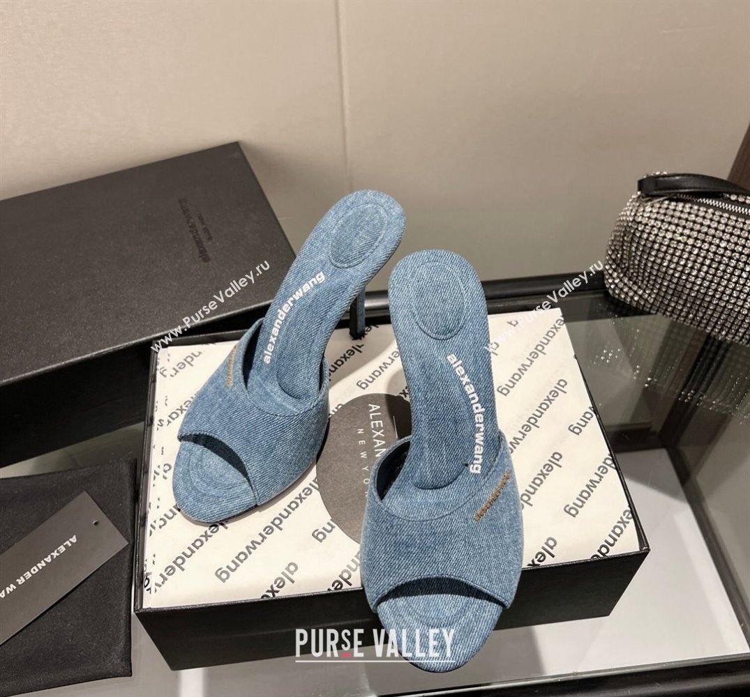 Alexander Wang Heel 10cm Lucienne Mules in Denim Blue 2024 (modeng-24010556)