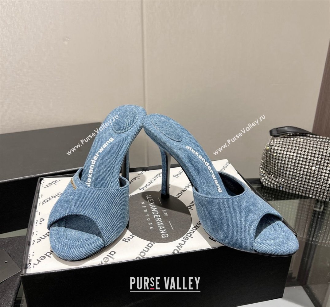 Alexander Wang Heel 10cm Lucienne Mules in Denim Blue 2024 (modeng-24010556)
