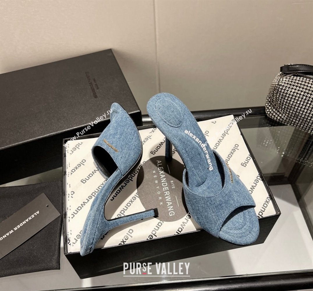 Alexander Wang Heel 10cm Lucienne Mules in Denim Blue 2024 (modeng-24010556)