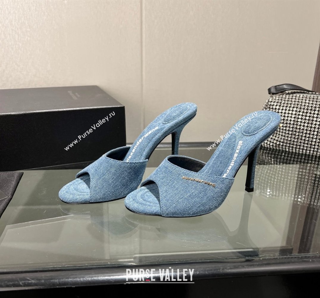 Alexander Wang Heel 10cm Lucienne Mules in Denim Blue 2024 (modeng-24010556)