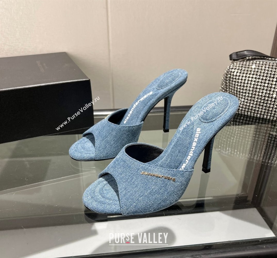 Alexander Wang Heel 10cm Lucienne Mules in Denim Blue 2024 (modeng-24010556)