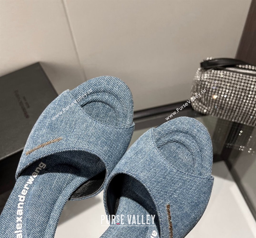 Alexander Wang Heel 10cm Lucienne Mules in Denim Blue 2024 (modeng-24010556)
