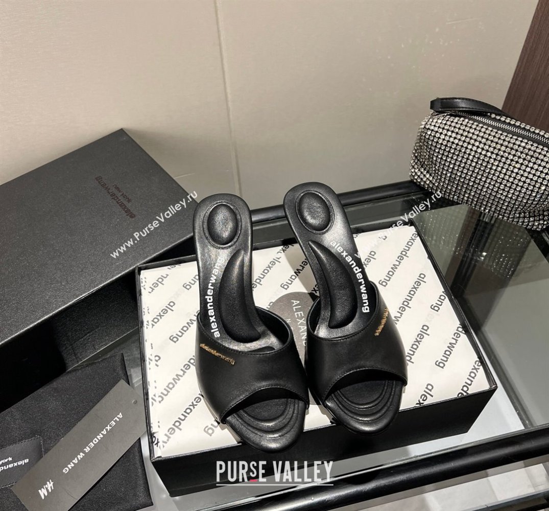 Alexander Wang Heel 6.5cm Lucienne Mules in Leather Black 2024 (modeng-24010557)