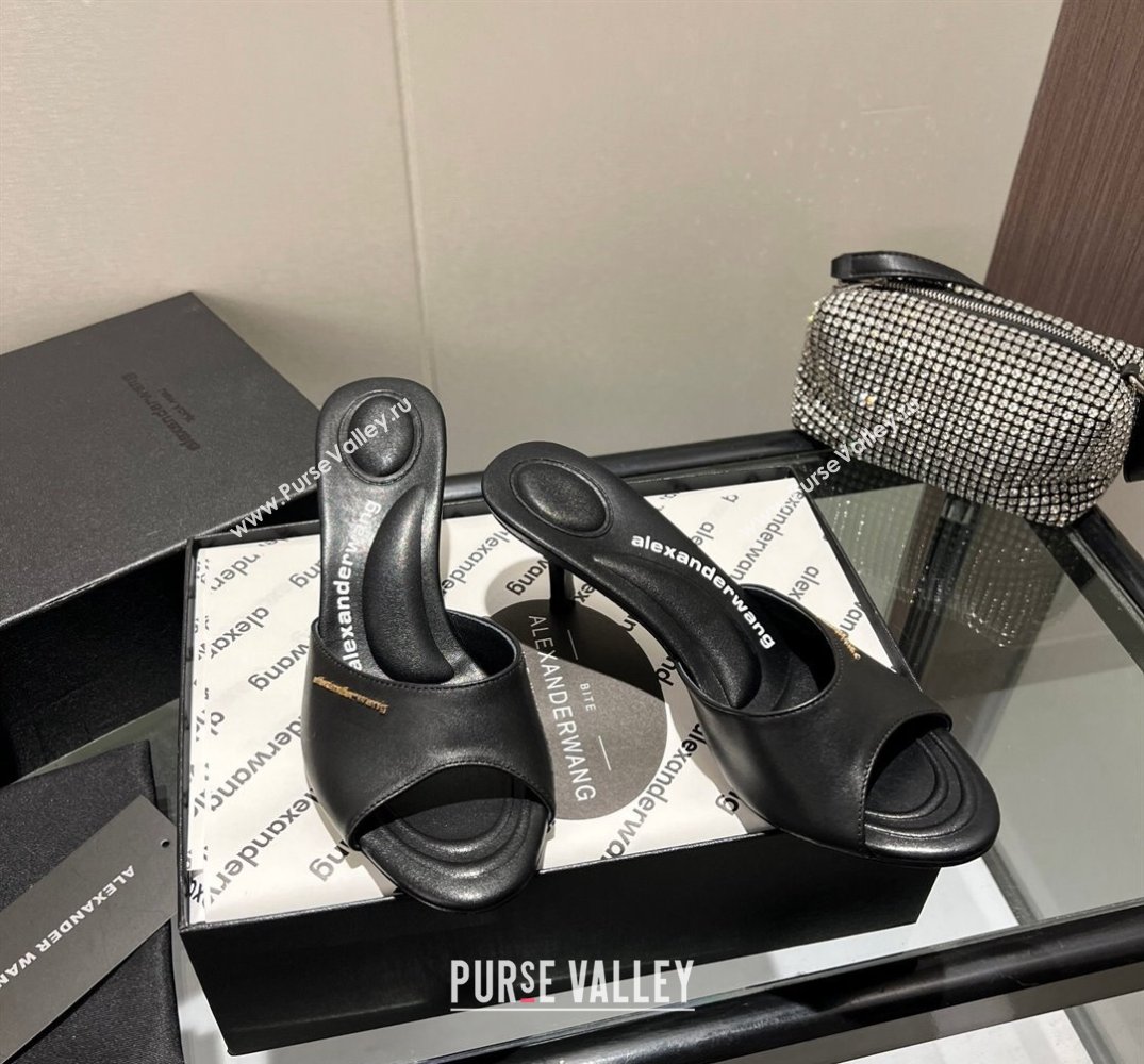 Alexander Wang Heel 6.5cm Lucienne Mules in Leather Black 2024 (modeng-24010557)