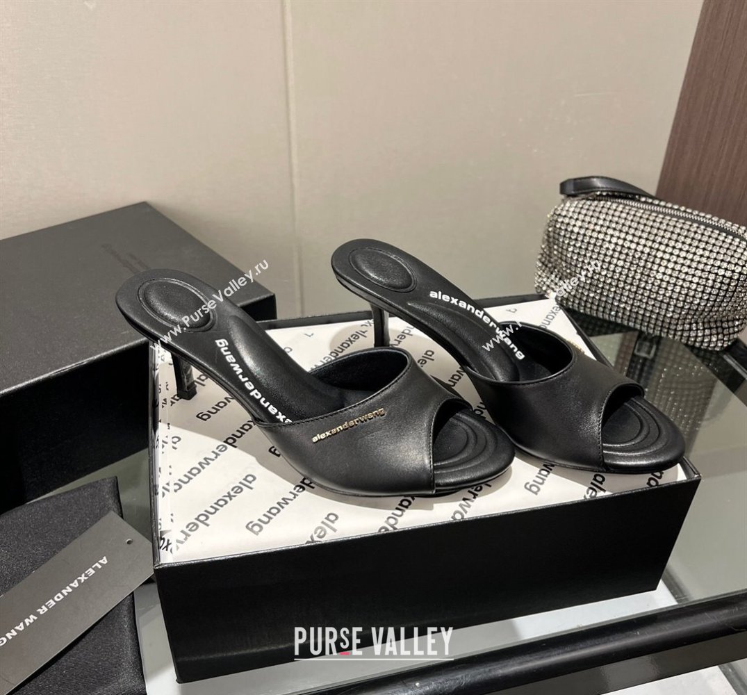Alexander Wang Heel 6.5cm Lucienne Mules in Leather Black 2024 (modeng-24010557)