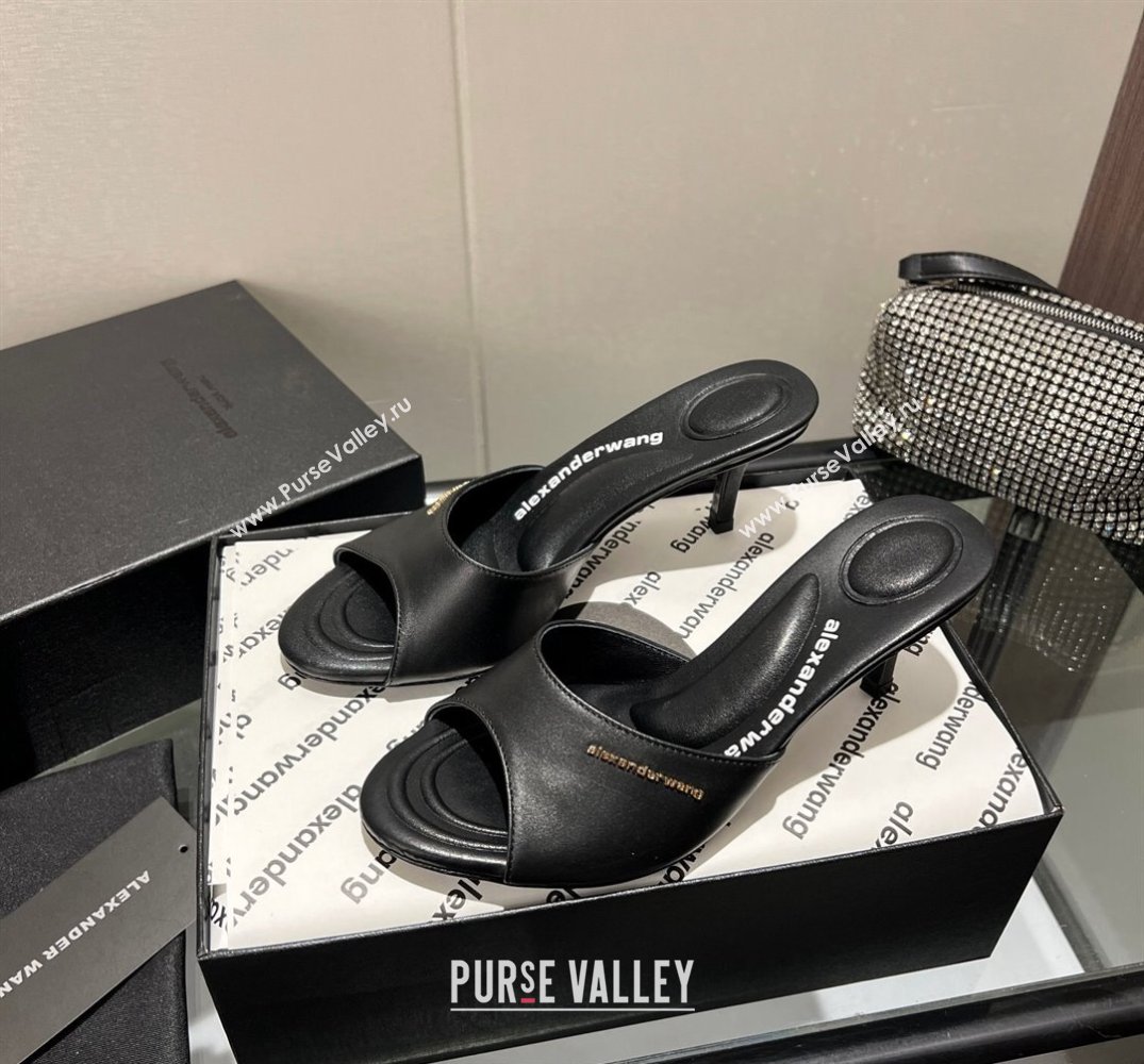 Alexander Wang Heel 6.5cm Lucienne Mules in Leather Black 2024 (modeng-24010557)