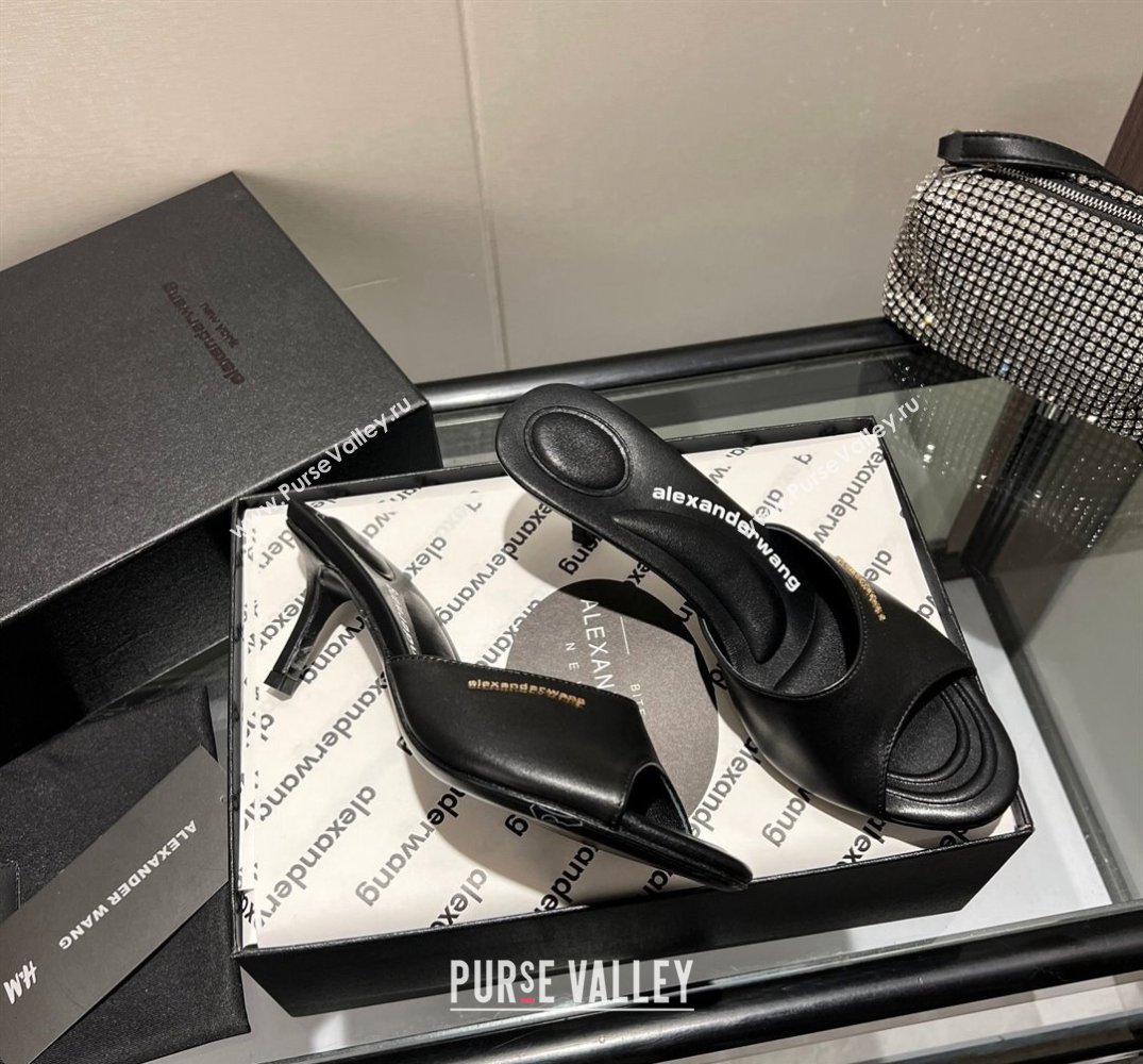 Alexander Wang Heel 6.5cm Lucienne Mules in Leather Black 2024 (modeng-24010557)