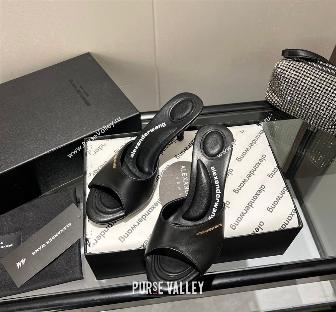 Alexander Wang Heel 6.5cm Lucienne Mules in Leather Black 2024 (modeng-24010557)