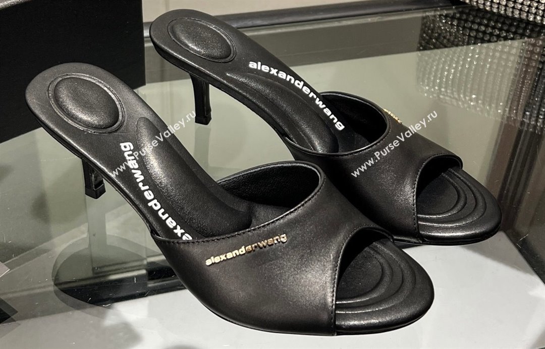 Alexander Wang Heel 6.5cm Lucienne Mules in Leather Black 2024 (modeng-24010557)