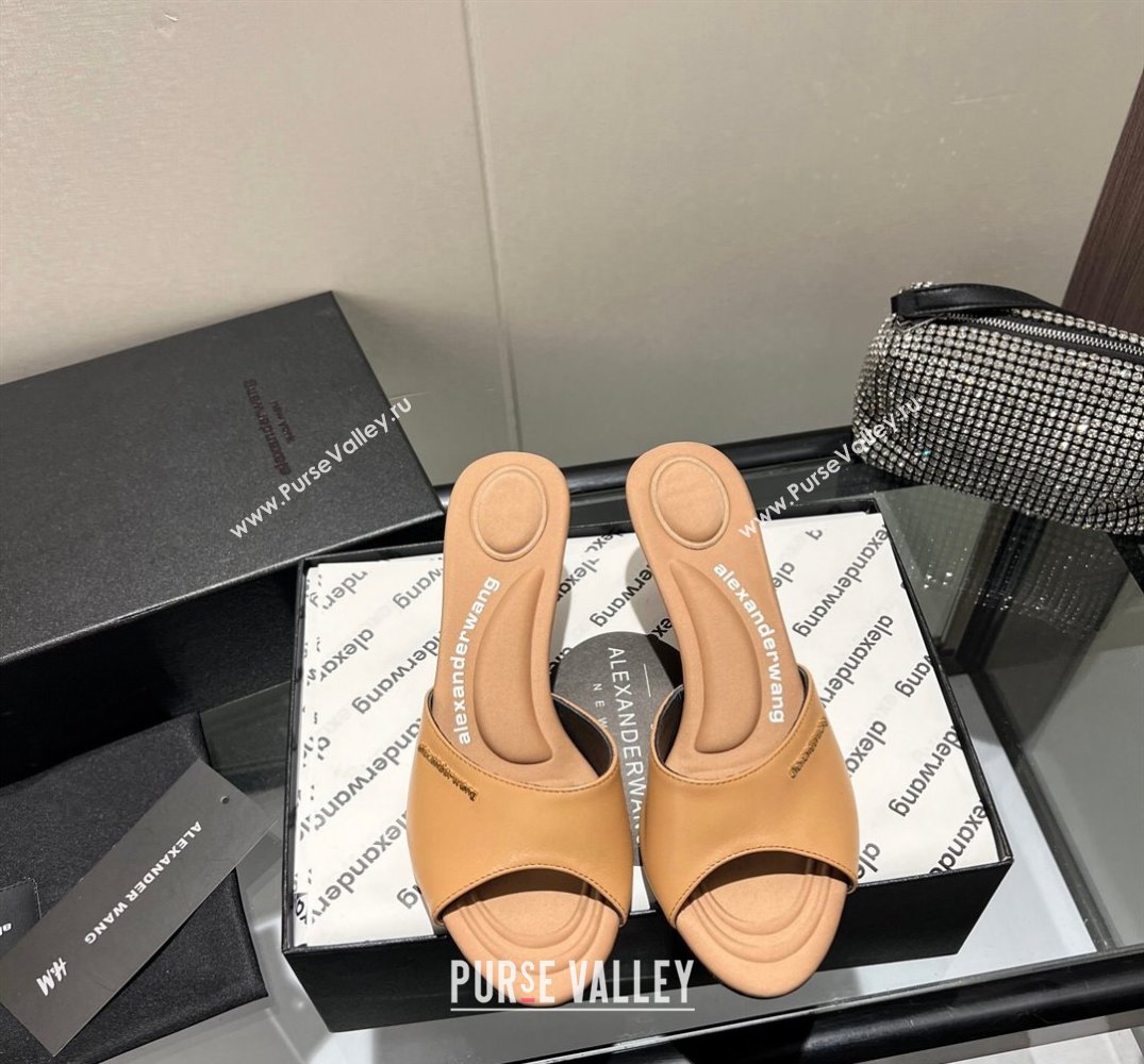 Alexander Wang Heel 6.5cm Lucienne Mules in Leather Brown 2024 (modeng-24010559)