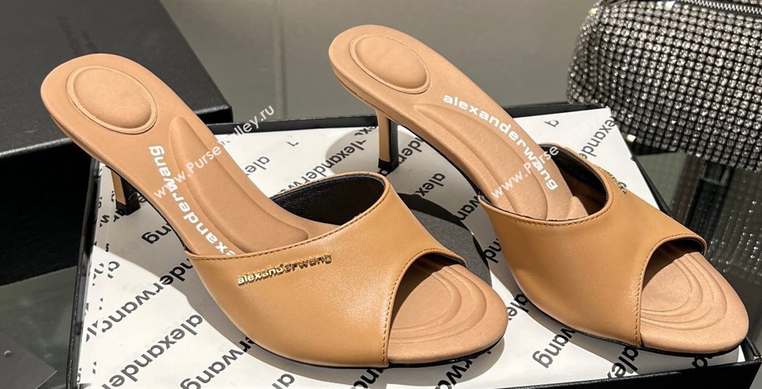 Alexander Wang Heel 6.5cm Lucienne Mules in Leather Brown 2024 (modeng-24010559)