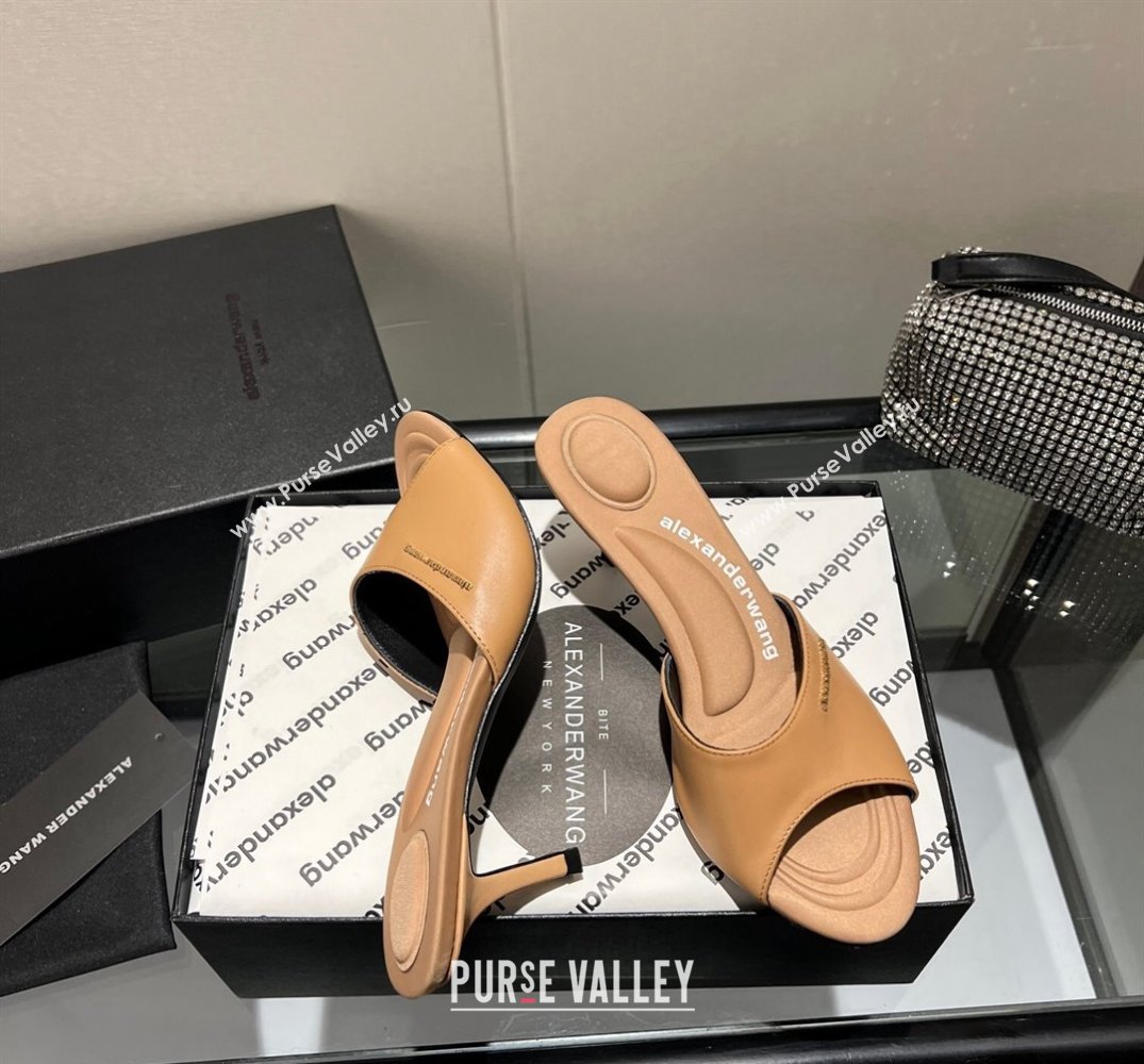 Alexander Wang Heel 6.5cm Lucienne Mules in Leather Brown 2024 (modeng-24010559)