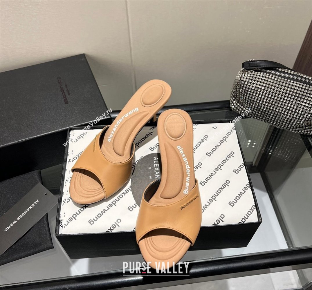 Alexander Wang Heel 6.5cm Lucienne Mules in Leather Brown 2024 (modeng-24010559)