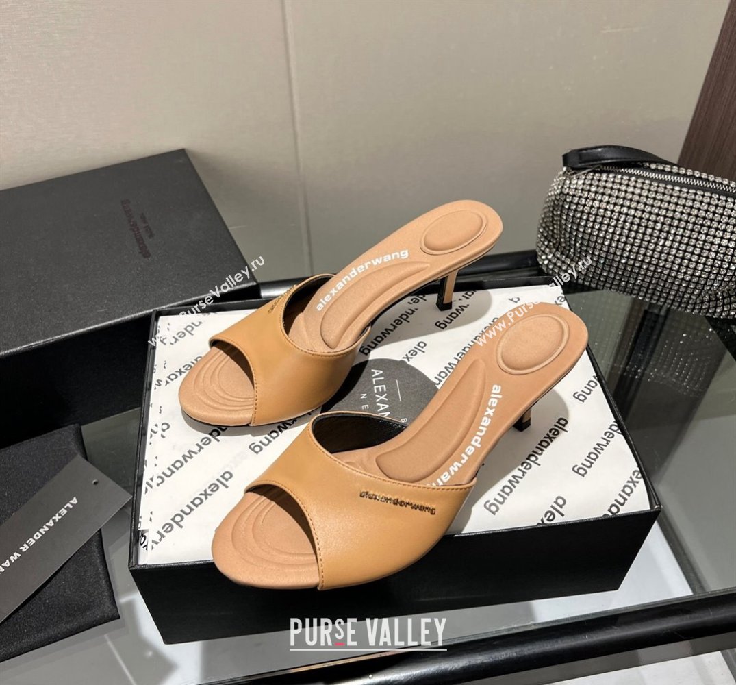 Alexander Wang Heel 6.5cm Lucienne Mules in Leather Brown 2024 (modeng-24010559)