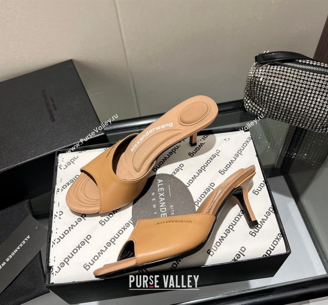 Alexander Wang Heel 6.5cm Lucienne Mules in Leather Brown 2024 (modeng-24010559)