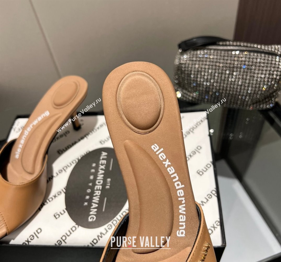 Alexander Wang Heel 6.5cm Lucienne Mules in Leather Brown 2024 (modeng-24010559)