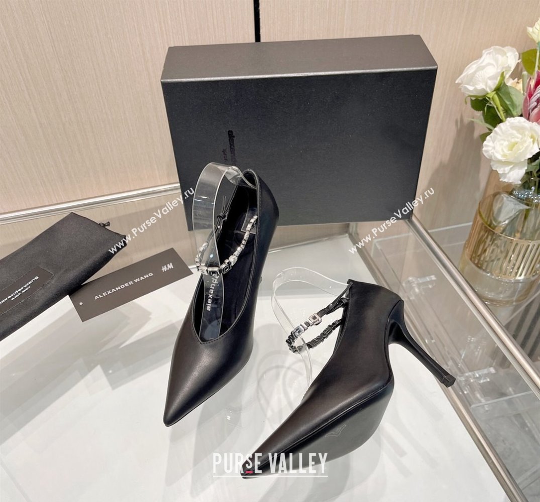 Alexander Wang Heel 10cm delphine ankle strap pumps in leather Black 2024 (modeng-24010562)