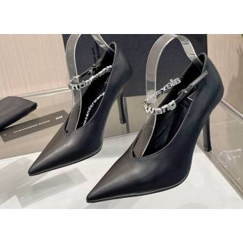 Alexander Wang Heel 10cm delphine ankle strap pumps in leather Black 2024 (modeng-24010562)