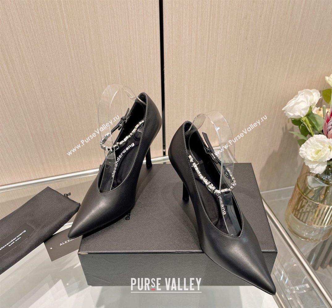Alexander Wang Heel 10cm delphine ankle strap pumps in leather Black 2024 (modeng-24010562)