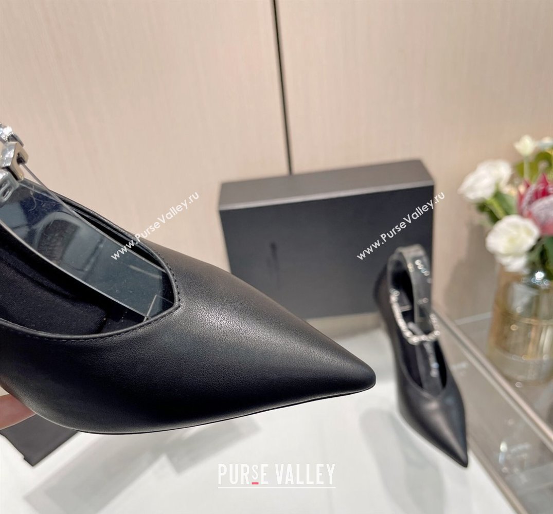 Alexander Wang Heel 10cm delphine ankle strap pumps in leather Black 2024 (modeng-24010562)
