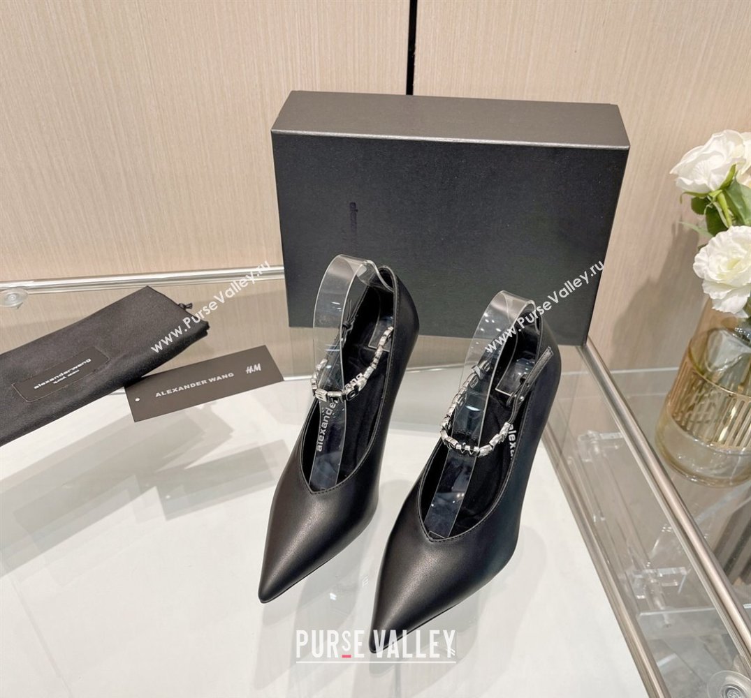Alexander Wang Heel 10cm delphine ankle strap pumps in leather Black 2024 (modeng-24010562)