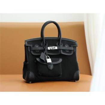 hermes birkin 25 cargo swift leather/canvas black (full handmade) (ayan-240418-03)