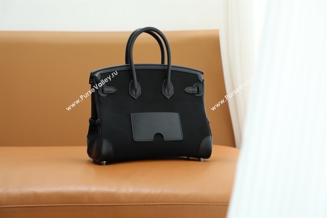 hermes birkin 25 cargo swift leather/canvas black (full handmade) (ayan-240418-03)