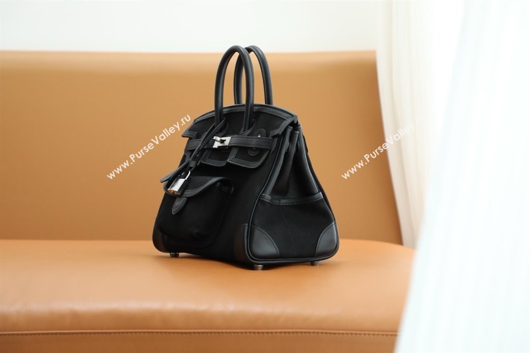 hermes birkin 25 cargo swift leather/canvas black (full handmade) (ayan-240418-03)