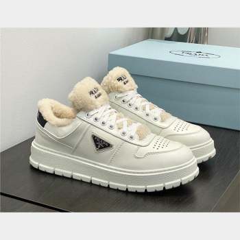 Prada Leather and shearling sneakers 1E947M white 2023 (kaola-231009-05)